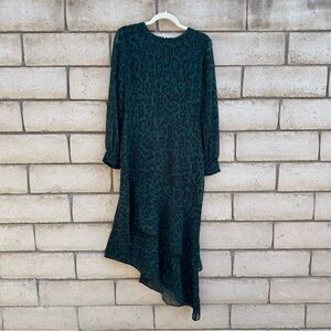 Warehouse Asymmetrical Green Leopard Dress